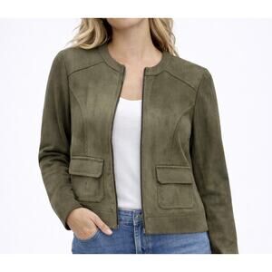 LTD Olive Faux Suede Zip Jacket Size S Utility Minimalist